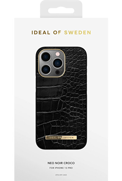 Ideal Of Sweden Atelier Case Apple iPhone 13 Pro Max Uyumlu Tasarım Pu Deri Kılıf - Neo Noir Croco