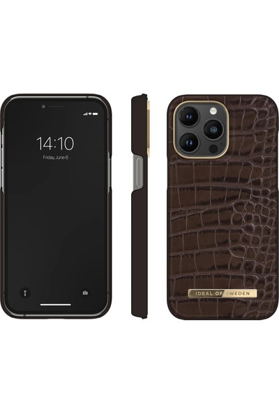 Ideal Of Sweden Atelier Case Apple iPhone 14 Pro Max Uyumlu Tasarım Pu Deri Kılıf - Deep Walnut Croco