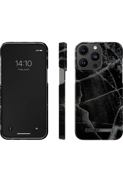 Ideal Of Sweden Fashion Case Apple iPhone 13 Pro Max Uyumlu Tasarım Kılıf - Black Thunder Marble