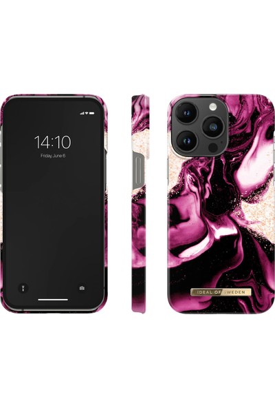 Ideal Of Sweden Fashion Case Apple iPhone 13 Pro Max Uyumlu Tasarım Kılıf - Golden Ruby Marble