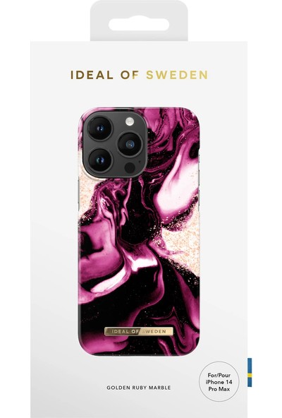 Ideal Of Sweden Fashion Case Apple iPhone 14 Pro Uyumlu Tasarım Kılıf - Golden Ruby Marble