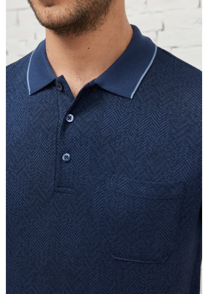 ALTINYILDIZ CLASSICS Erkek Indigo Comfort Fit Rahat Kesim Polo Yaka Jakarlı Cepli Tişört