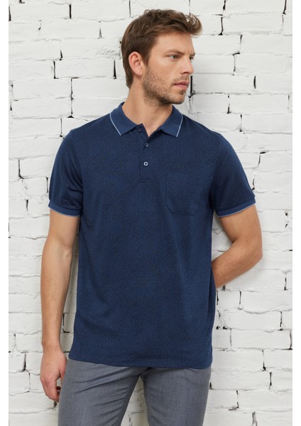 ALTINYILDIZ CLASSICS Erkek Indigo Comfort Fit Rahat Kesim Polo Yaka Jakarlı Cepli Tişört