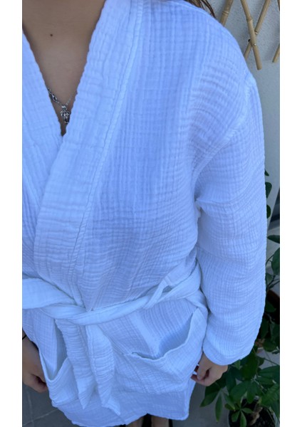 4 Katlı %100 Pamuk Muslin Bornoz