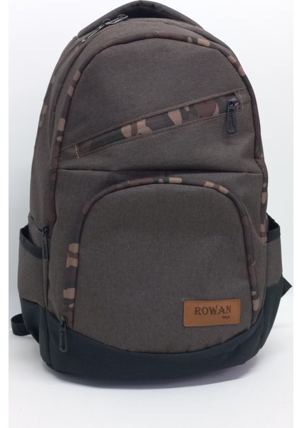 Rowan Özel Desenli Fermuar Kahverengi Suya Dayanıklı Laptop Bölmeli Okul Sırt Çantasıt
