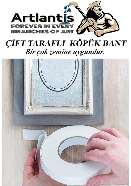 Çift Taraflı Bant Köpük Bant 19MM x 2mt 3 Adet Çerçeve Tablo Halı Yapıştırma Bandı Iç ve Dış Mekan Süper Güçlü Köpük Bant