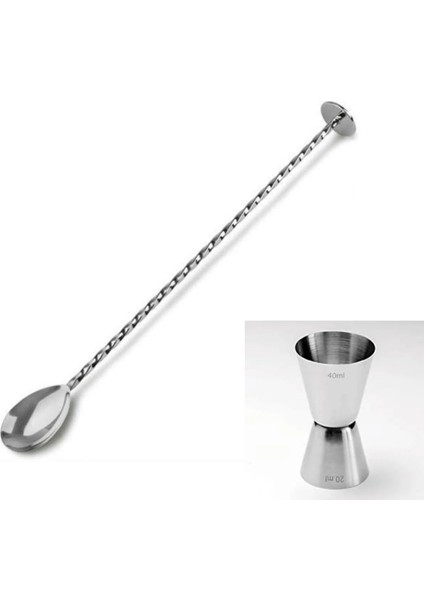 Tokmaklı Bar Kaşığı + Jigger 2/4 cl Kokteyl Ölçeği Bartender Bar Seti Kokteyl Karıştırma Kaşığı