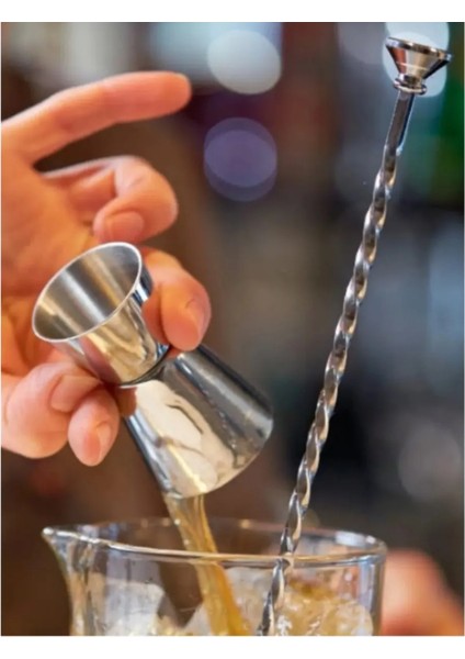 Tokmaklı Bar Kaşığı + Jigger 2/4 cl Kokteyl Ölçeği Bartender Bar Seti Kokteyl Karıştırma Kaşığı