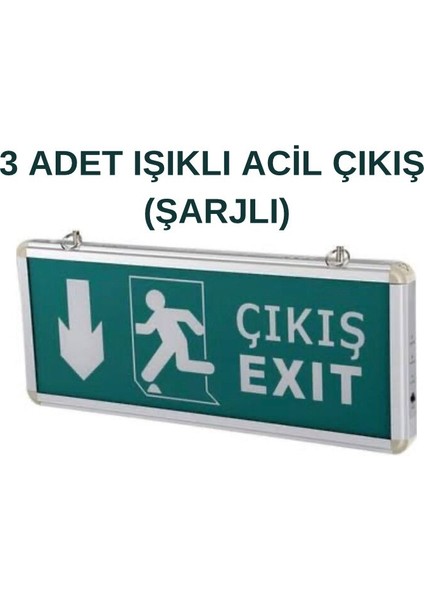 Acil Çıkış Uyarı Levhası Aşağı Ok Şarjlı İşıklı 3 Adet