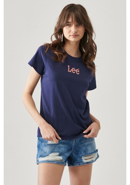 Regular Fit Rahat Kesim Pamuk Bisiklet Yaka Logolu Crew Neck Tişört