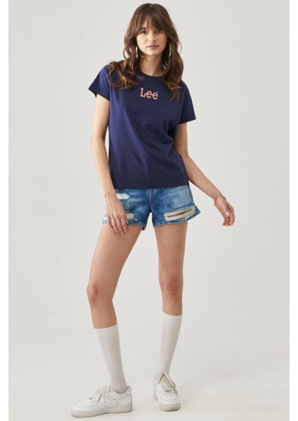 Regular Fit Rahat Kesim Pamuk Bisiklet Yaka Logolu Crew Neck Tişört indirimleri