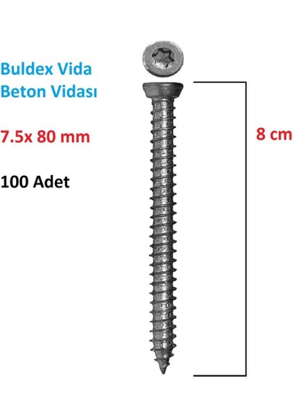Buldex Vida 7 5X80 Dübelsiz T30 Torx Buldeks Vida 8 cm 100 Adet