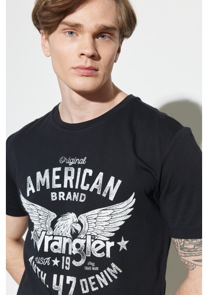 Wrangler Erkek Siyah Bisiklet Yaka Tişört indirimleri