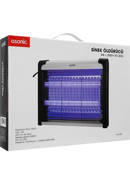 Asonic AS-A28 Siyah 4W+ 2000 Volt Iki Ledli Sinek Öldürücü