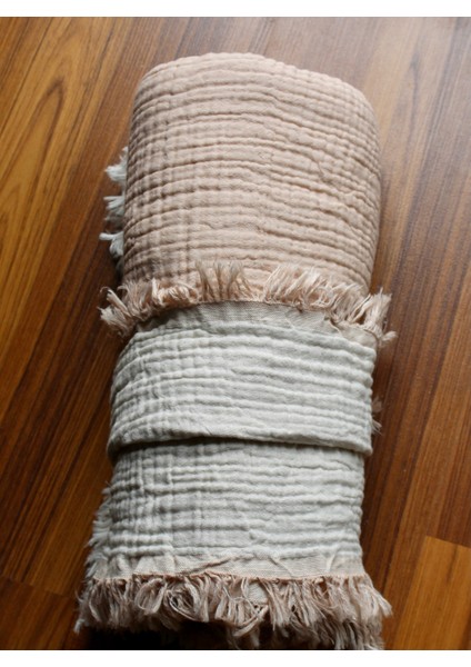 4 Kat Muslin Çocuk / Bebek Battaniyesi 120 x 120 4 Kenarı Saçaklı