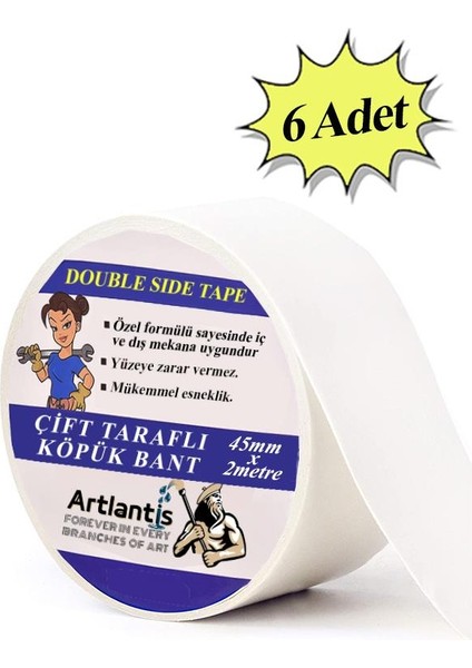 Çift Taraflı Bant Köpük Bant 45 mm x 2 mt 6 Adet