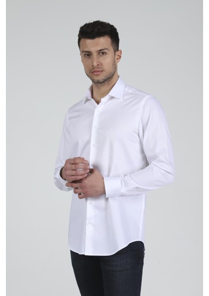 Slim Fit Uzun Kollu Beyaz Erkek Gömlek 480-002