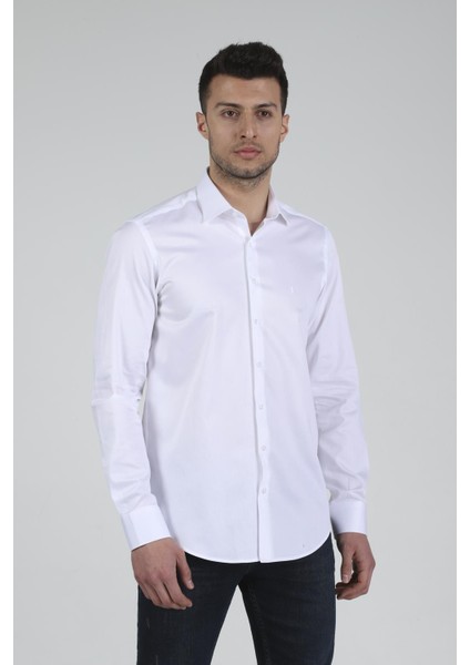 Slim Fit Uzun Kollu Beyaz Erkek Gömlek 480-002 modelleri