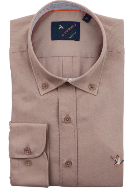 Slim Fit Uzun Kollu Bej Erkek Gömlek 545-636