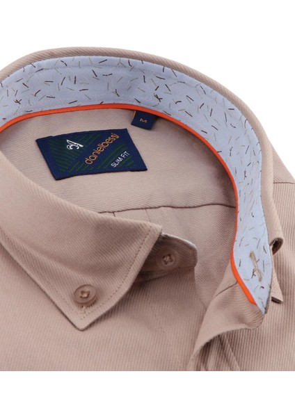 Slim Fit Uzun Kollu Bej Erkek Gömlek 545-636 fiyatları