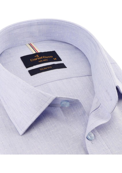 Slim Fit Uzun Kollu Mavi Armürlü Erkek Gömlek 480-733