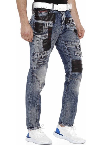 CD482 Sokak Tarzı Parçalı Mavi Erkek Jeans