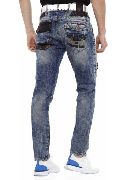 CD482 Sokak Tarzı Parçalı Mavi Erkek Jeans fırsatları