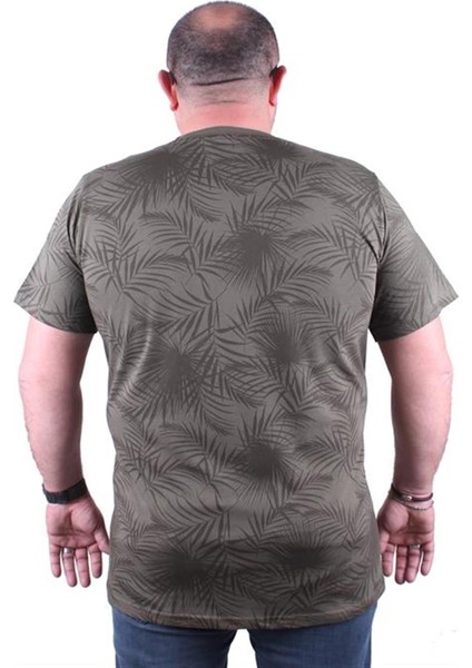 Büyük Beden Sıfır Yaka Tişört Palm Leaf 23148 Hakı fiyatları
