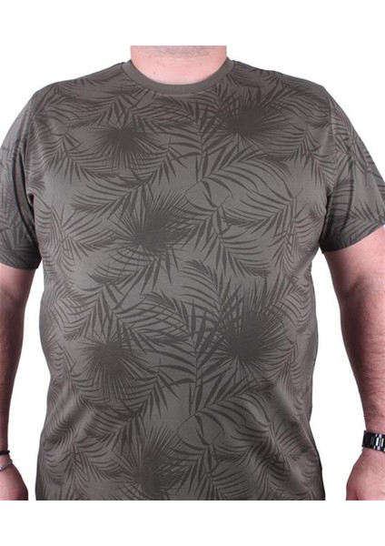 Büyük Beden Sıfır Yaka Tişört Palm Leaf 23148 Hakı fırsatları