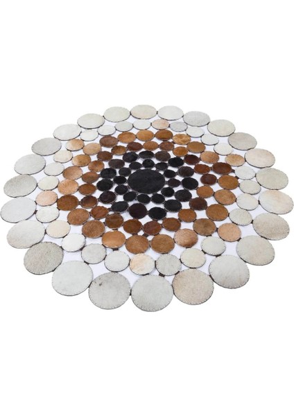 Beyaz ve Kahverengi Puantiyeli Yuvarlak Halı 120 x 120 Cm modelleri