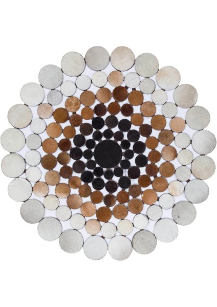 Beyaz ve Kahverengi Puantiyeli Yuvarlak Halı 150 x 150 Cm
