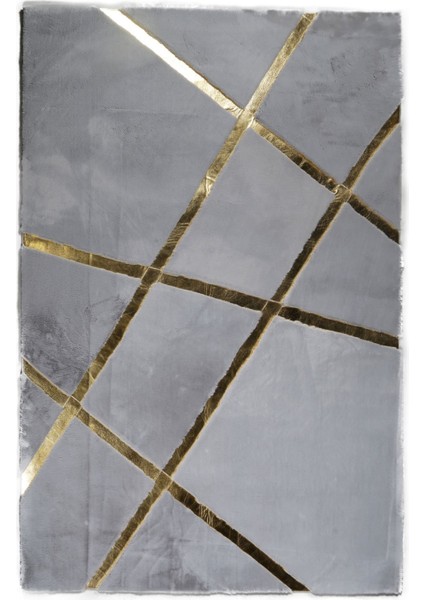 Gold Varaklı Gri Peluş Halı 120 x 180 Cm