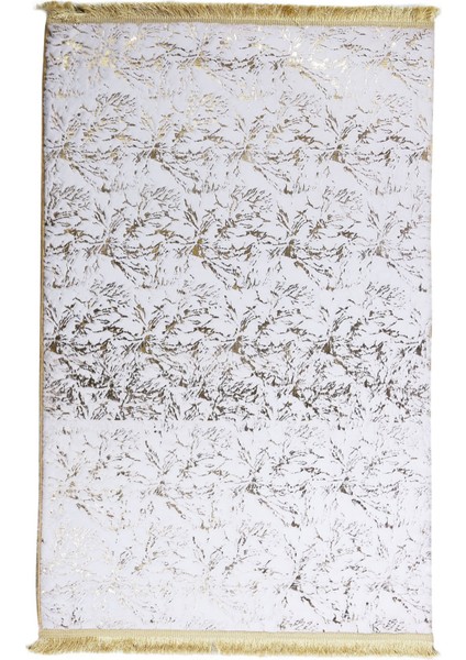 Gold Varaklı Kuş Ayağı Modelli Beyaz Peluş Halı 140 x 200 Cm