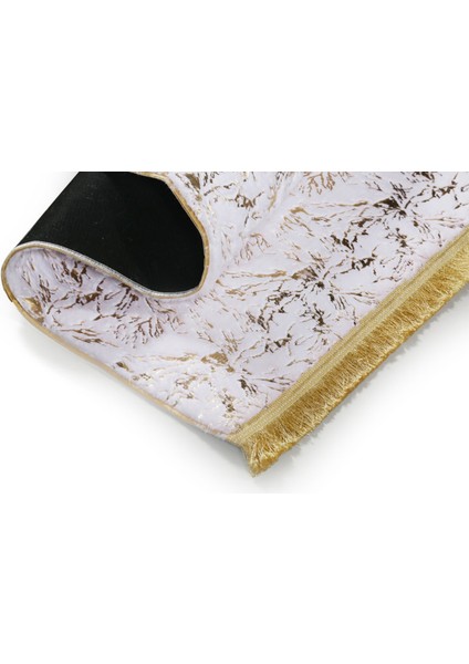 Gold Varaklı Kuş Ayağı Modelli Beyaz Peluş Halı 140 x 200 Cm fiyatları