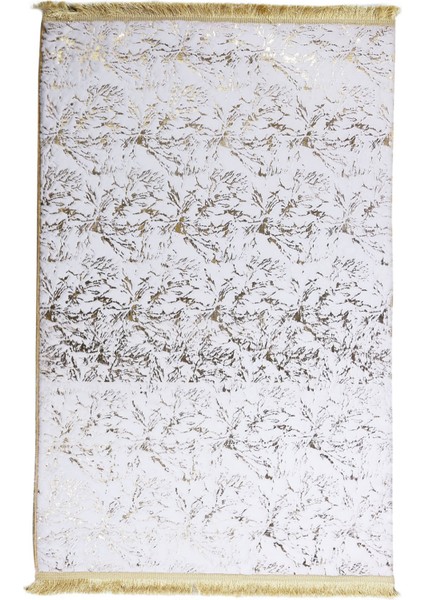 Gold Varaklı Kuş Ayağı Modelli Beyaz Peluş Halı 160 x 230 Cm