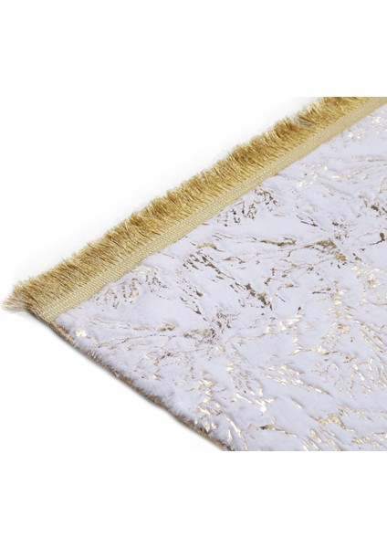 Gold Varaklı Kuş Ayağı Modelli Beyaz Peluş Halı 160 x 230 Cm