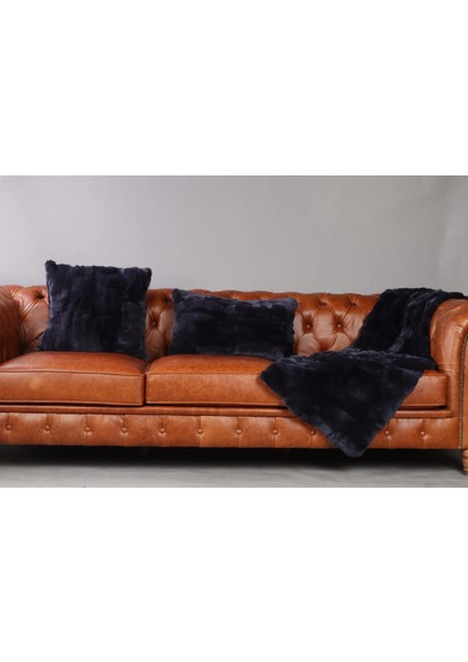 Lacivert Doğal Kürk Koltuk Şal Takımı Şal 50 x 180 Cm, Yastık 50 x 50 Cm, Bel Yastığı 35 x 60 Cm modelleri