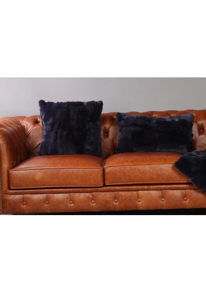Lacivert Doğal Kürk Koltuk Şal Takımı Şal 50 x 180 Cm, Yastık 50 x 50 Cm, Bel Yastığı 35 x 60 Cm fırsatları