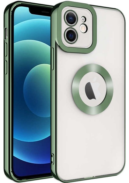 Apple iPhone 12 Kılıf Case, Logo Showing Serisi, Şeffaf, Kamera Korumalı, Marka Gösteren Renkli Çizgi Tasarım