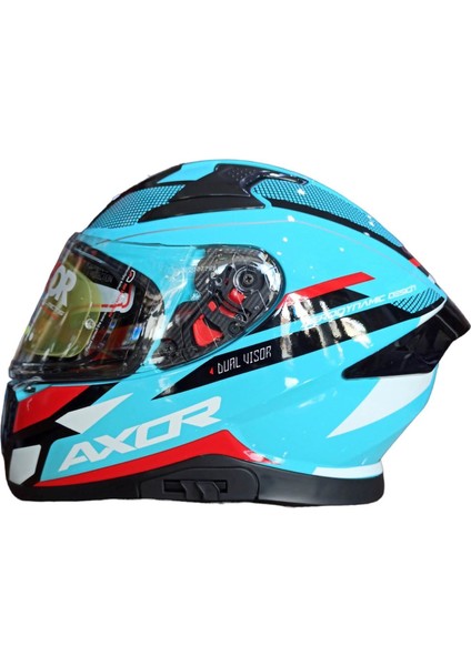 Apex Turbine Vizörlü Kapalı Kask Turkuaz - Kırmızı M