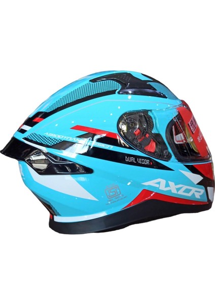Apex Turbine Vizörlü Kapalı Kask Turkuaz - Kırmızı M