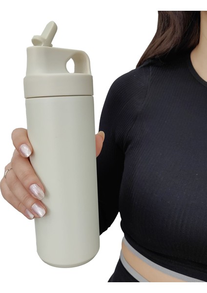 304 L Çelik Krem 500 ml Pipetli Matara Suluk CIN414BY