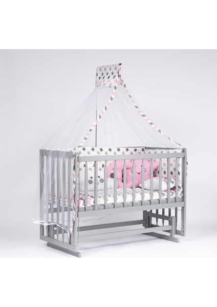Tekerlekli 60X120 Gri 4 Kademeli Anne Yanı Beşik+Uyku Set+Yatak+Tekerlek