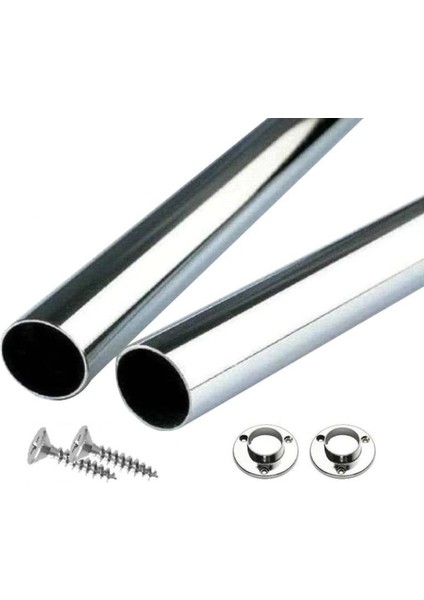 Krom Kaplama 0-70 cm Dolap Içi Askı Borusu - Askılık Boru + 2 Adet Flanş