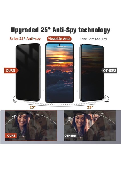 MTK Moveteck Samsung Galaxy S23 5g Uyumlu Hayalet Ekran Koruyucu Cam Privacy Yandan Görünmez Gizli Spy Camı Tam Kaplama