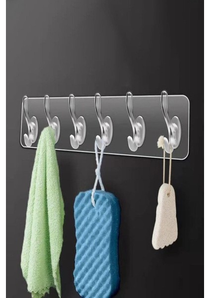 Combo 6'lı Kendinden Yapışkanlı Güçlü Şeffaf Askılık - Kapı Arkası Mutfak Duvar Banyo Askılığı