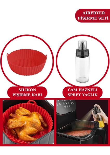 Onikiden Silicolife Airfryer Silikon Pişirme Kabı ve Sprey Cam Yağlık 245CC - Tüm Hava Fritözleriyle Uyumlu