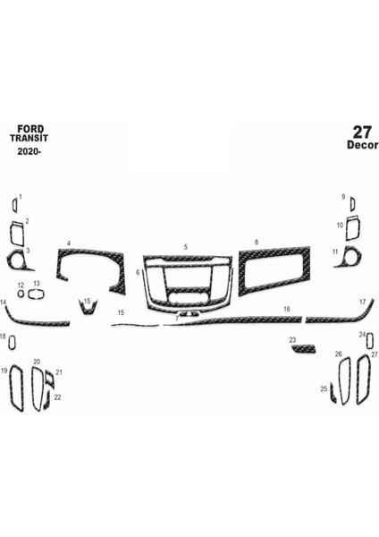 Meriç® Ford Transit Ön Torpido Kaplama Maun 32 Parça 2020-›