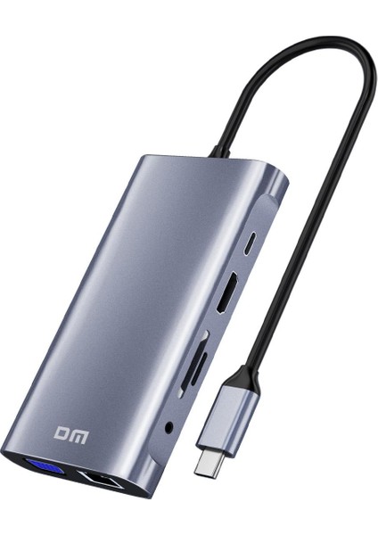 Dm CHB055 Type-C To HI VGA RJ45 Ethernet 3*usb 3.0 Aux Pd Tf Sd Kart Okuyucu Dönüştürücü