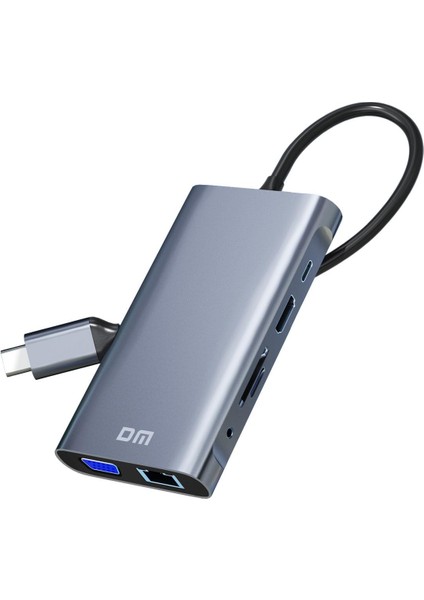 Dm CHB055 Type-C To HI VGA RJ45 Ethernet 3*usb 3.0 Aux Pd Tf Sd Kart Okuyucu Dönüştürücü